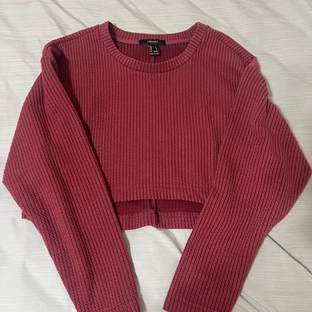 Forever 21 Burgundy Ribbed Knit Top